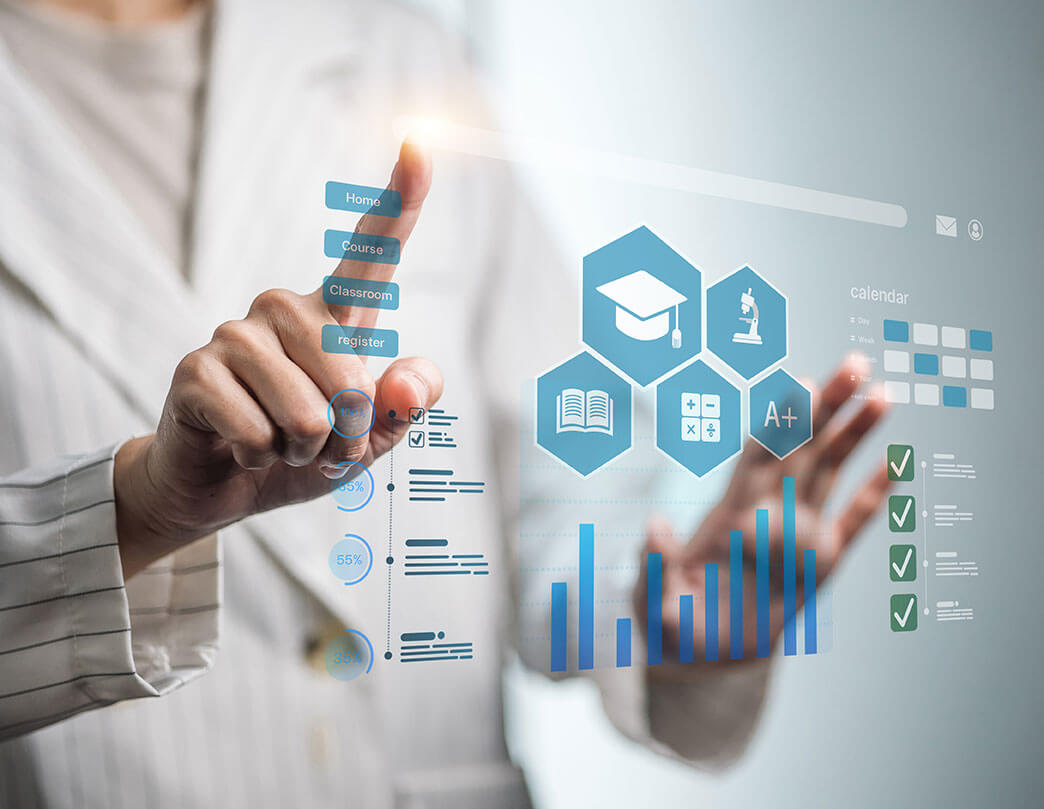 A women sorting through data on a screen